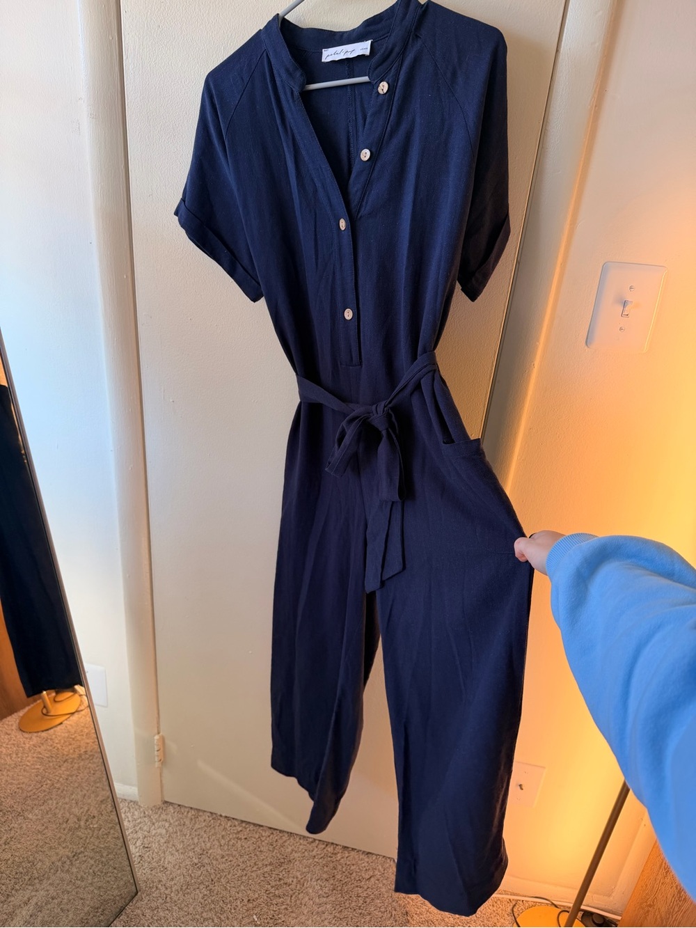 Petal & Pup Archie Navy 100% Linen Jumpsuit US 8 AU 12 Belted